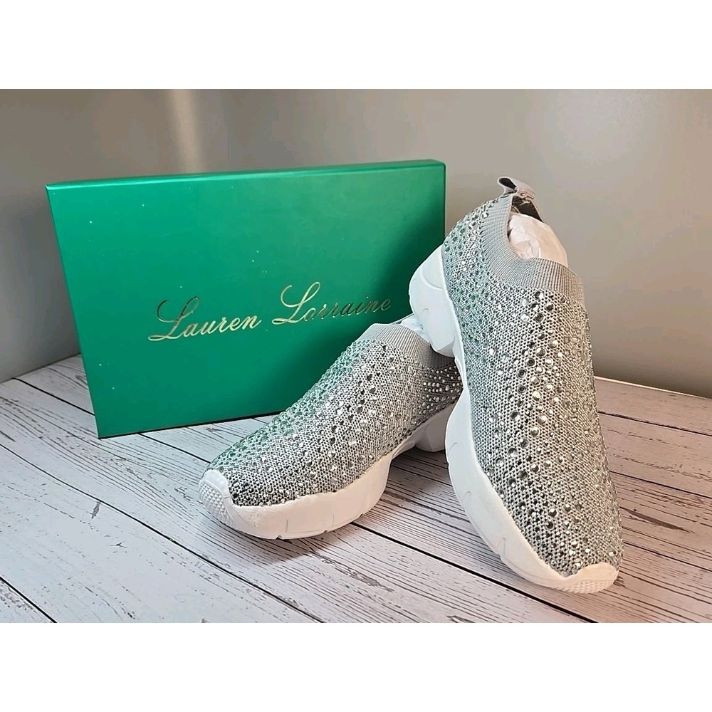 Lauren Lorraine Carry Womens Sz 8 Silver Rhinestone Slip On Sneaker Sparkle‎